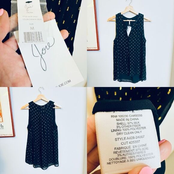 NWT JOIE Aruna Silk Tank Top – Medium – Caviar Black with Gold Metallic – $228 - Picture 5 of 6